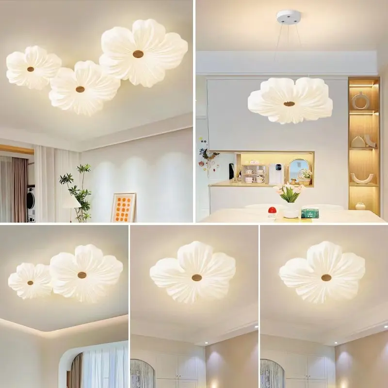 Flower Living Room Ceiling Lamp Cream Wind