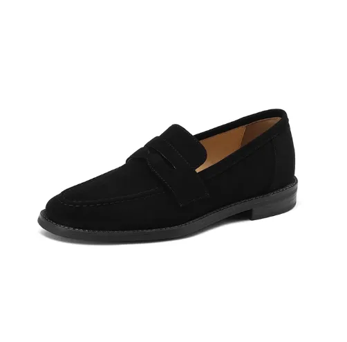 Women's Leather Flat Retro Slip on Loafers Black - Shop at LoveMi