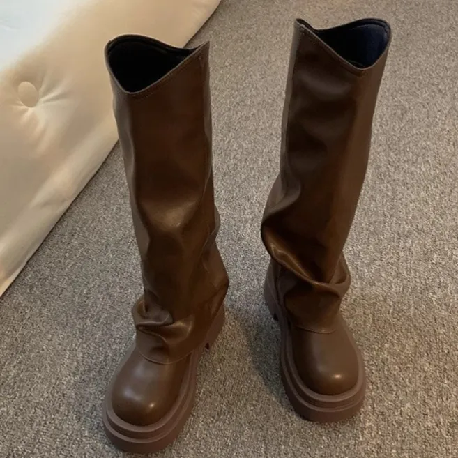 Women's Autumn New British Dress Autumn And Winter Boots Platform - Brown