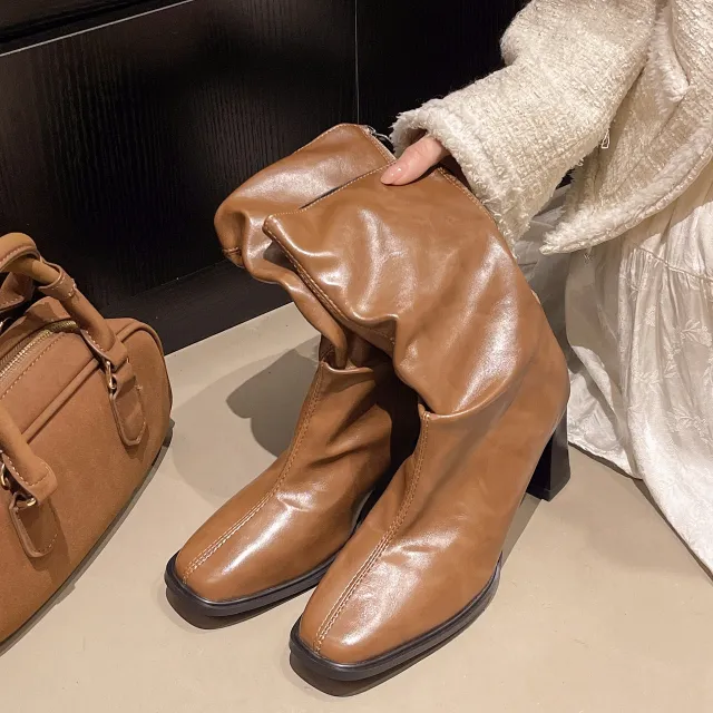 Large Size Women's Autumn And Winter High Heel Plus Fat Botton Width Ankle Boots Brown - Shop at LoveMi