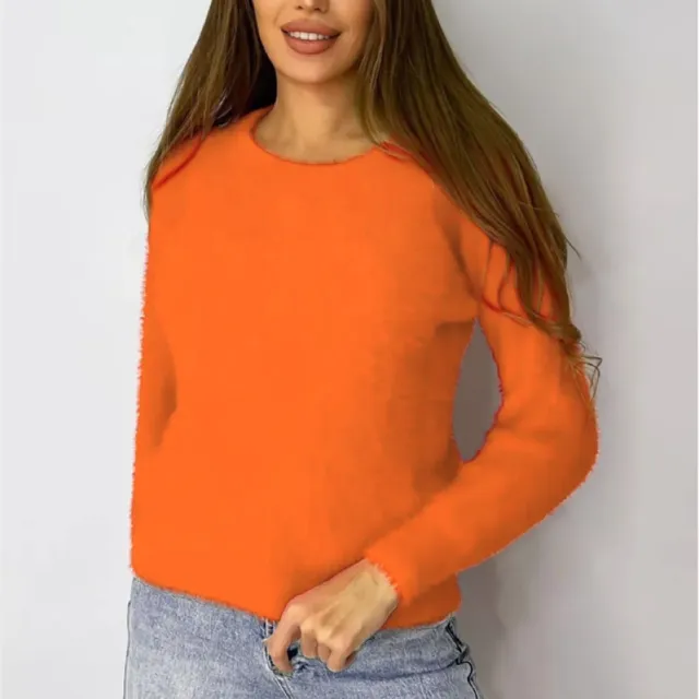 New Plush Pullover Crew Neck Sweater Women Orange - Shop at LoveMi