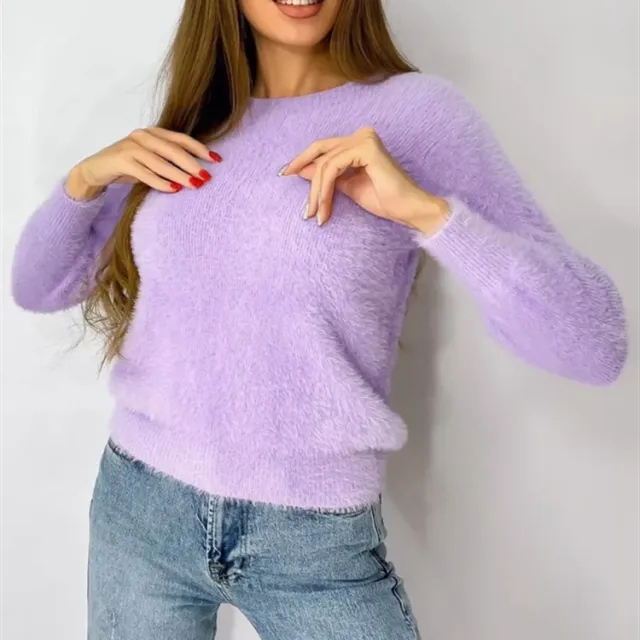 New Plush Pullover Crew Neck Sweater Women Purple - Shop at LoveMi