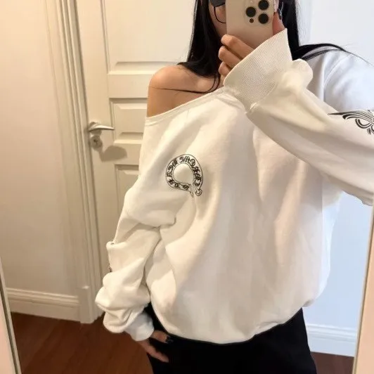 Sanskrit Letter Pattern Round Neck Loose Sweatshirt White - Shop at LoveMi