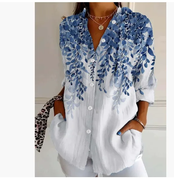 Color Matching Casual Loose Shirt Women's Clothing Button Top 123469931Hwj L - Shop at LoveMi