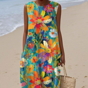 Sleeveless Shirt Dress Women's Casual Floral Print 3D Printed Sleeve Length Skirt 50 Models E615 - Shop at LoveMi