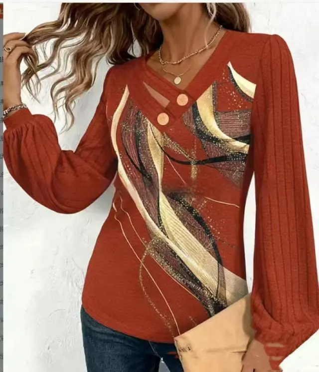 New Printed Sweater Long Sleeve Women Red - Shop at LoveMi