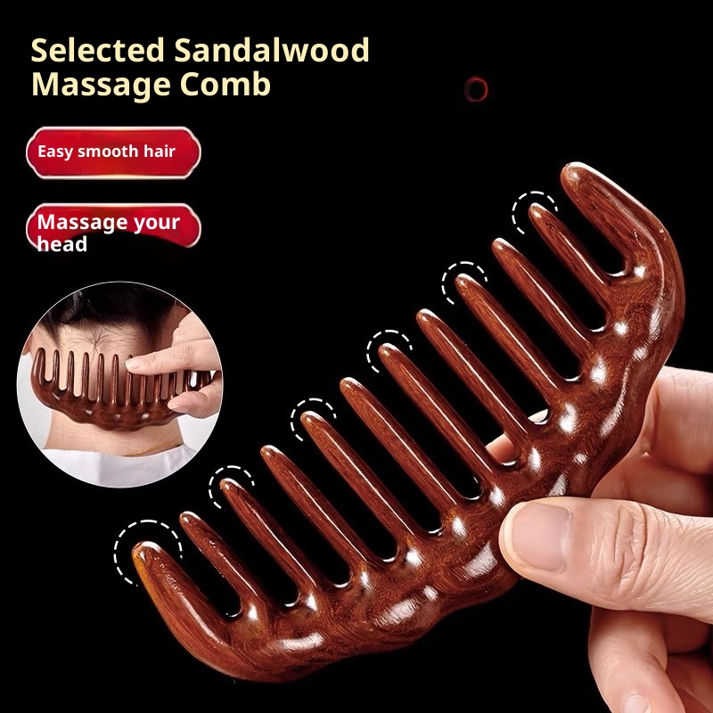 New Golden Sandalwood Thick Carved Wooden Comb