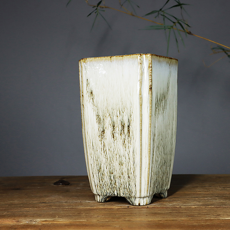 Lingnan Shiwan Flowerpot Co Pottery Glazed Breathable Square Sign Tube