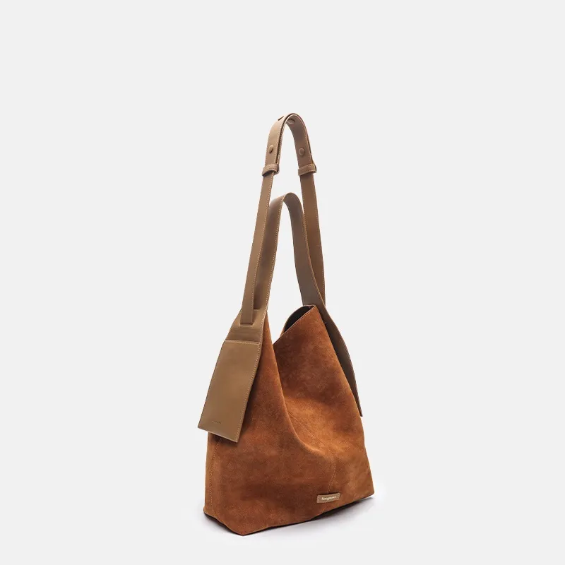 Lazy Commuter Shoulder Messenger Maillard Wear Suede Ear-hanging Tote Bag - Caramel Color In Stock-Large S