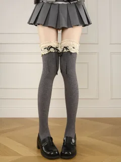 Autumn And Winter Coffee Color Maillard Boots Socks Bow Bandage - Gray - View 1