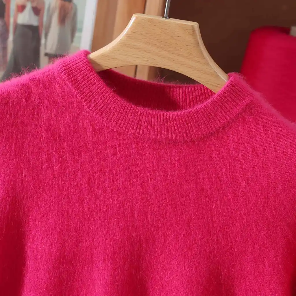 Half Height Round Neck Mink Fleece Fashionable Soft And Versatile Women's Fleece Sweater - Rose Red