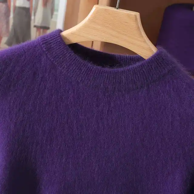 Half Height Round Neck Mink Fleece Fashionable Soft And Versatile Women's Fleece Sweater Violet - Shop at LoveMi