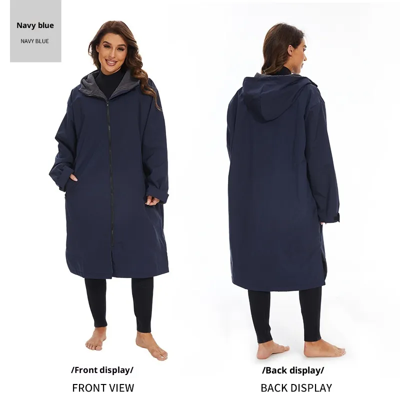 Surfing Diving Thickened Cape Windbreaker Outdoor Hot Spring Cold-proof Coat Bath Towel - Dark Blue