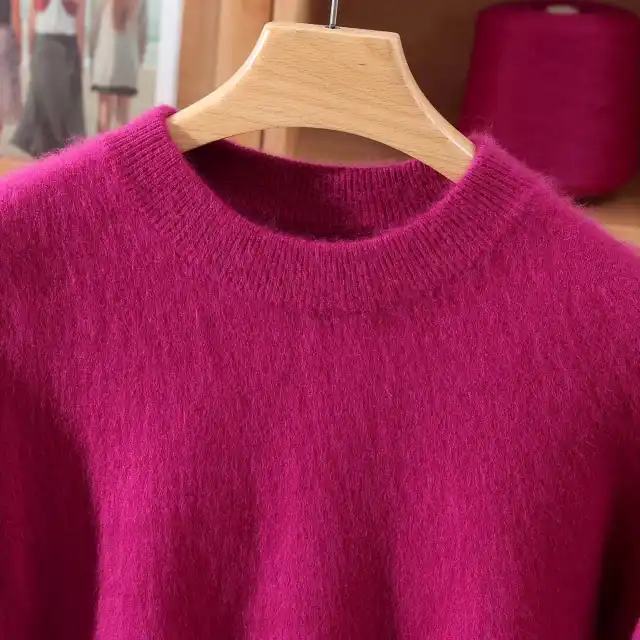 Half Height Round Neck Mink Fleece Fashionable Soft And Versatile Women's Fleece Sweater Wine Red - Shop at LoveMi