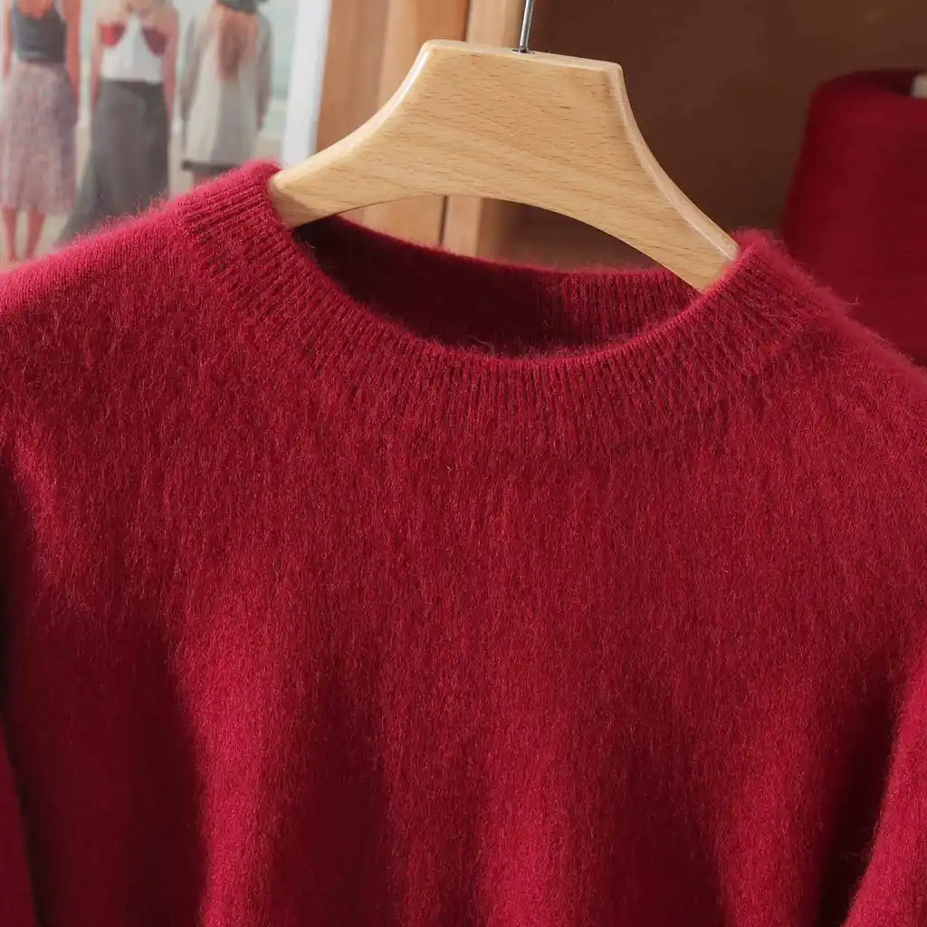 Half Height Round Neck Mink Fleece Fashionable Soft And Versatile Women's Fleece Sweater - Rust Red