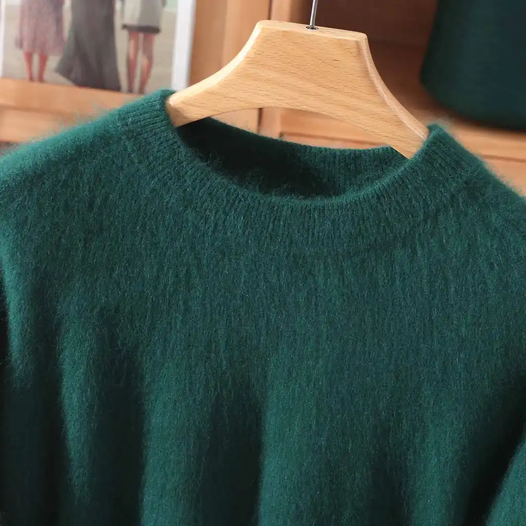Half Height Round Neck Mink Fleece Fashionable Soft And Versatile Women's Fleece Sweater - Dark Green