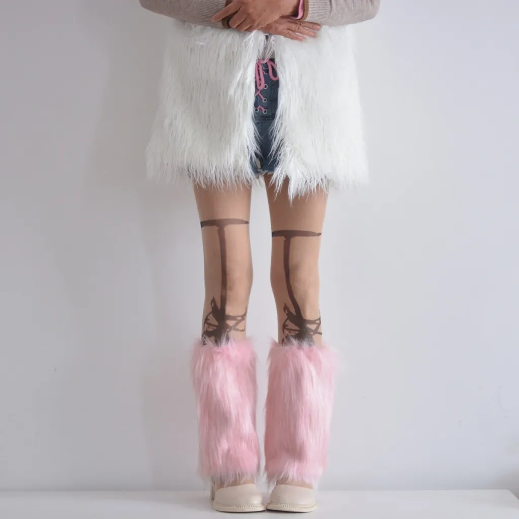 Autumn-Winter Warm And Thickening Catwalk Show Plush Leg Warmer - Light Pink