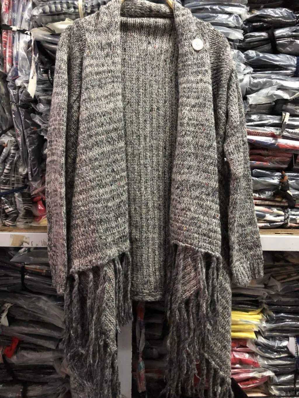 Long Slim Fit Fashion Tassel Stripe Coat Sweater - Dark Grey