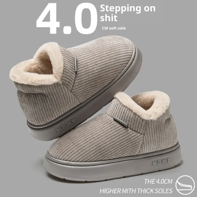Ankle Wrap Cotton Slippers Women's Indoor Plush Thermal Non slip Cotton padded Shoes Gray - Shop at LoveMi