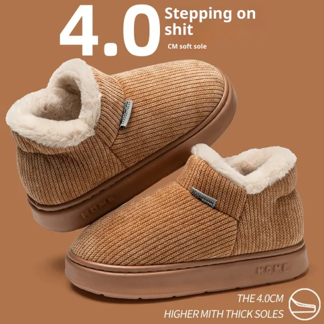 Ankle Wrap Cotton Slippers Women's Indoor Plush Thermal Non slip Cotton padded Shoes Brown - Shop at LoveMi