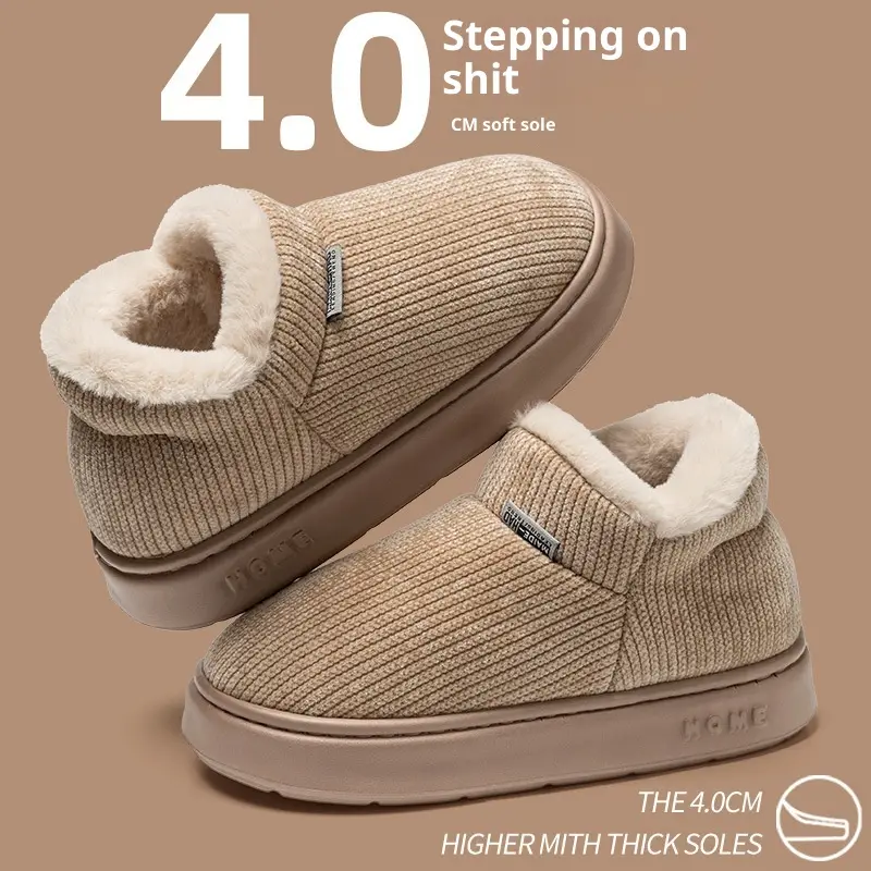 Ankle Wrap Cotton Slippers Women's Indoor Plush Thermal Non-slip Cotton-padded Shoes