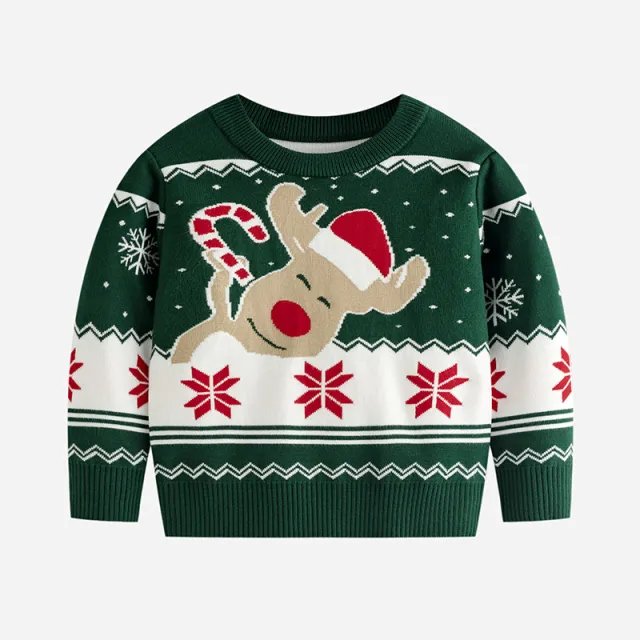 Cartoon Elk Jacquard Pullover Bottoming Sweater Green - Shop at LoveMi