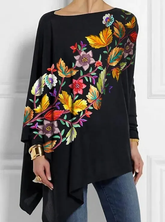 Women's Blouse Long Sleeve Tunic Tops Floral Fashion Regular Tops Black - Shop at LoveMi