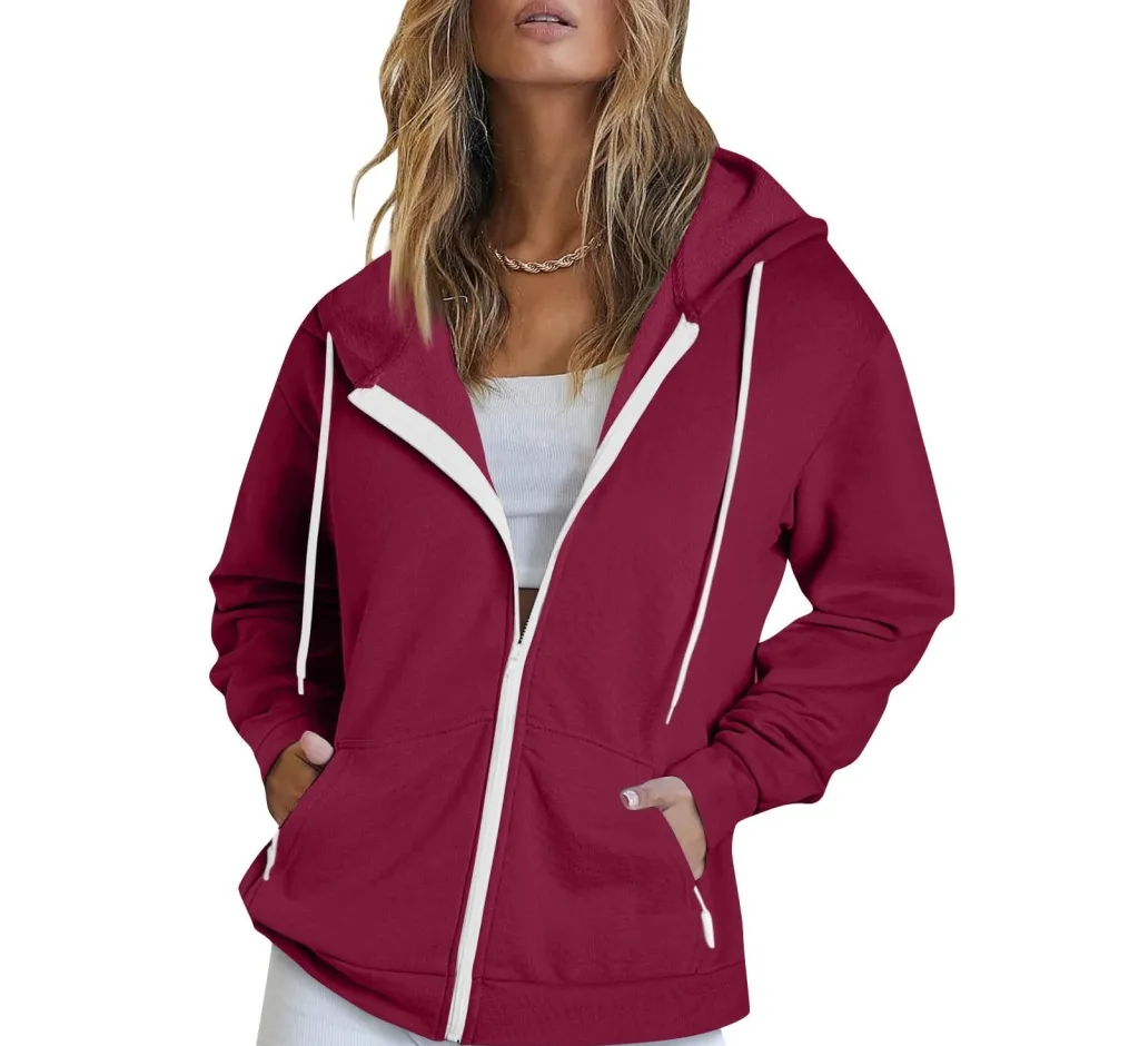 Men's And Women's Sports Hoodie Casual Cardigan Zipper - Wine Red