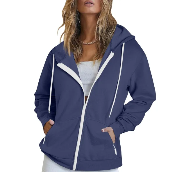 Men's And Women's Sports Hoodie Casual Cardigan Zipper Dark Blue - Shop at LoveMi