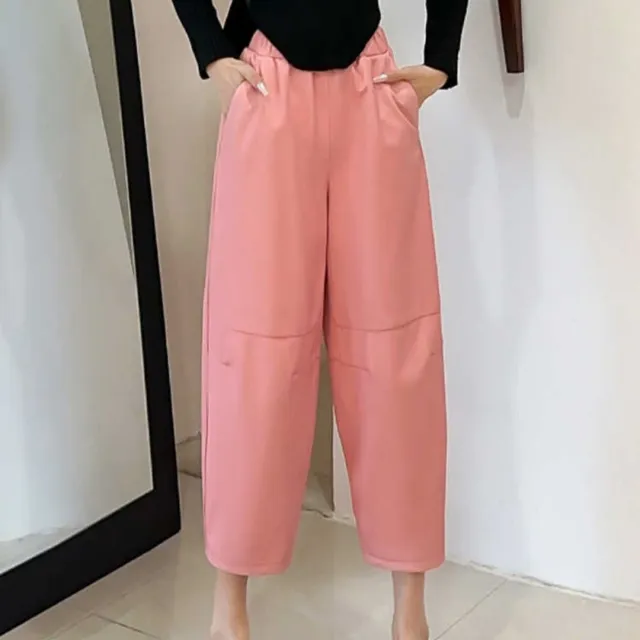 Women's Casual Simple All match Leather Wide leg Trousers Pink - Shop at LoveMi
