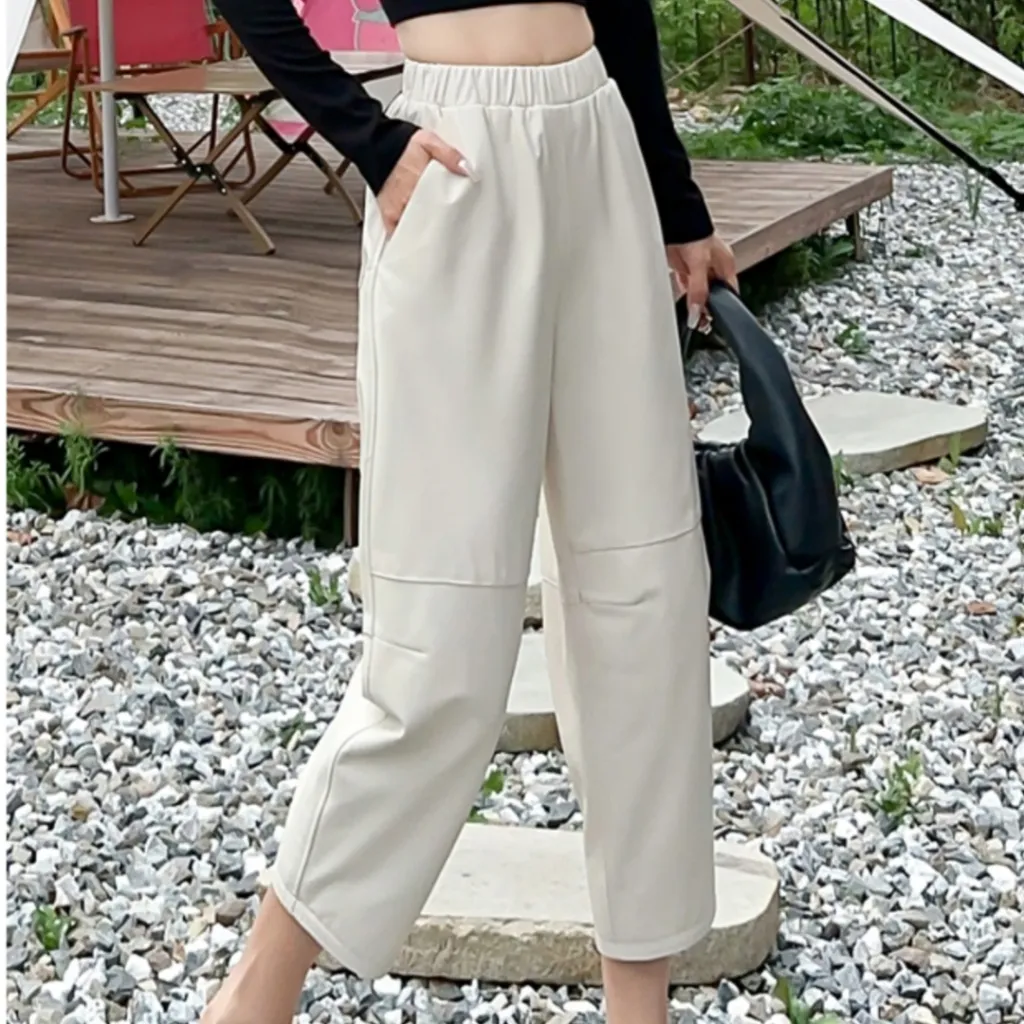 Women's Casual Simple All-match Leather Wide-leg Trousers - White