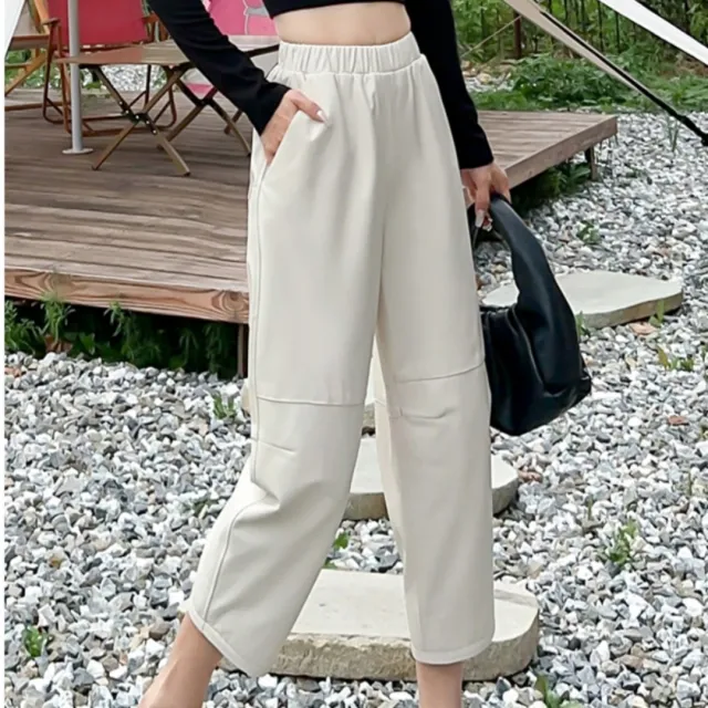 Women's Casual Simple All match Leather Wide leg Trousers White - Shop at LoveMi