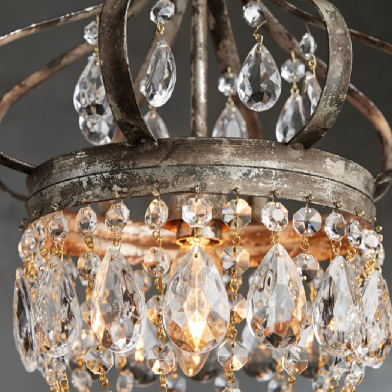 Retro Crystal Chandelier Wrought Iron Forged Crown Lamp - Image 5