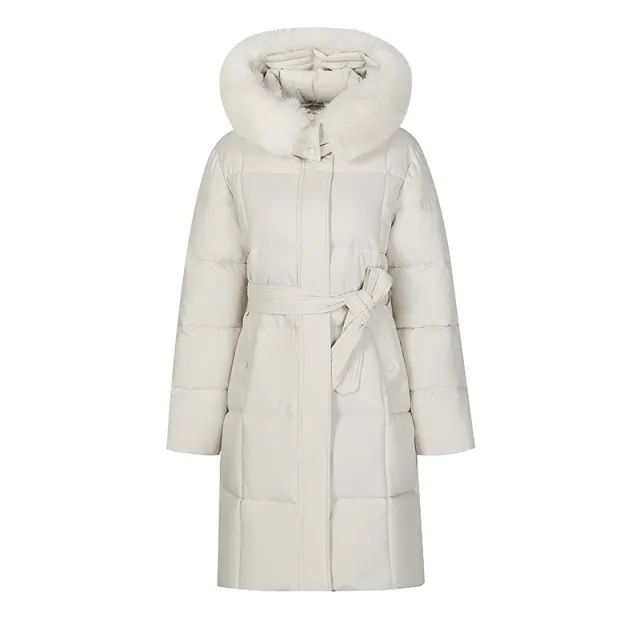 Big Fur Collar Women's Mid length Winter Loose Korean Style Padded Down Jacket Beige - Shop at LoveMi