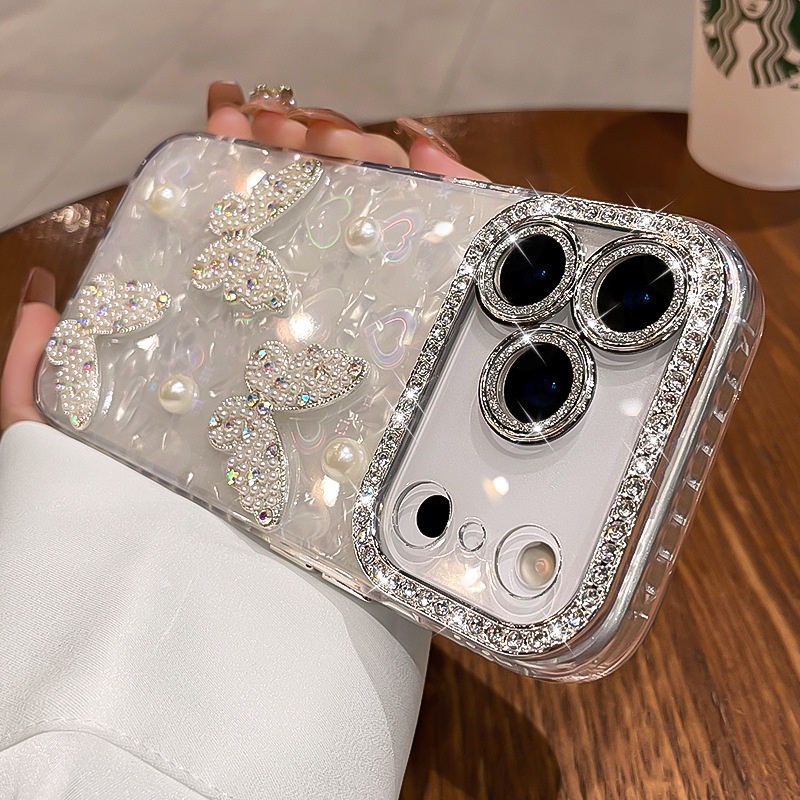 Three-dimensional Pearl Butterfly New Rhinestone Lens Protector All-inclusive