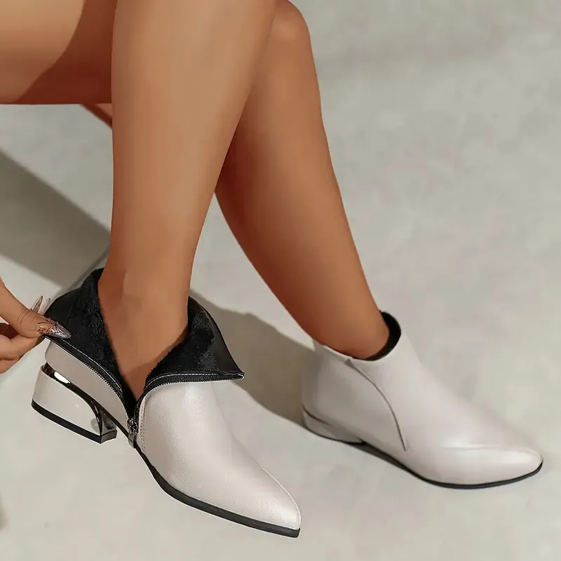 Women's British-style Fashionable Chunky Heel Martin Boots - Beige