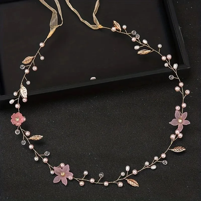 Crystal Leaf Hair Vine Band Headband Rhinestone Flower Headb - Gold