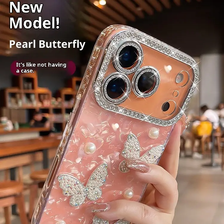 Three-dimensional Pearl Butterfly New Rhinestone Lens Protector All-inclusive