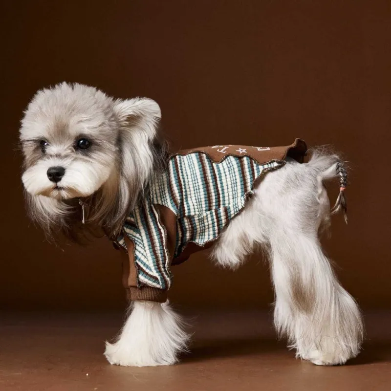 Schnauzer Teddy Bichon Yorkshire Striped Stitching Zipper Sweater - Brown