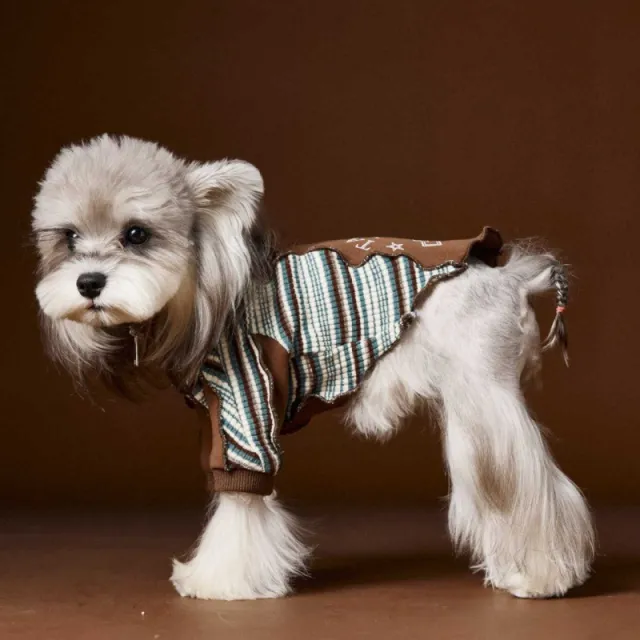 Schnauzer Teddy Bichon Yorkshire Striped Stitching Zipper Sweater Brown - Shop at LoveMi