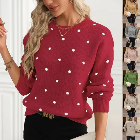 Polka Dot Print Pullover Sweater Fashion Casual Long-sleeved Jacquard
