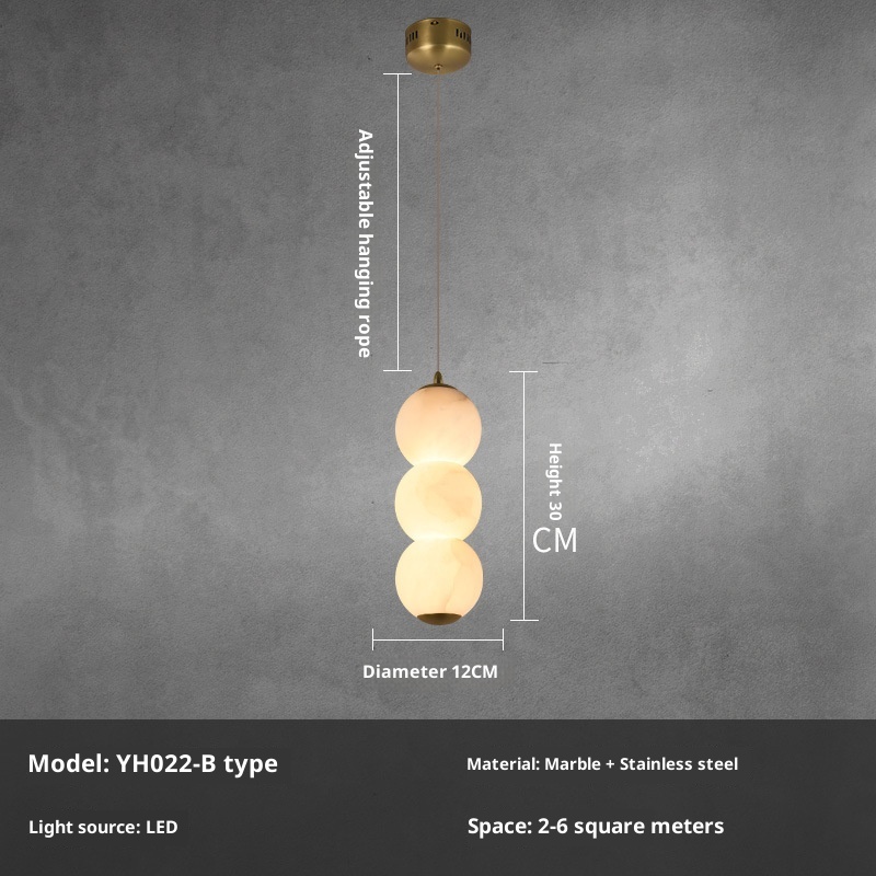 Light Luxury Marble Bedside Small Droplight Bedroom Crystal Single Head