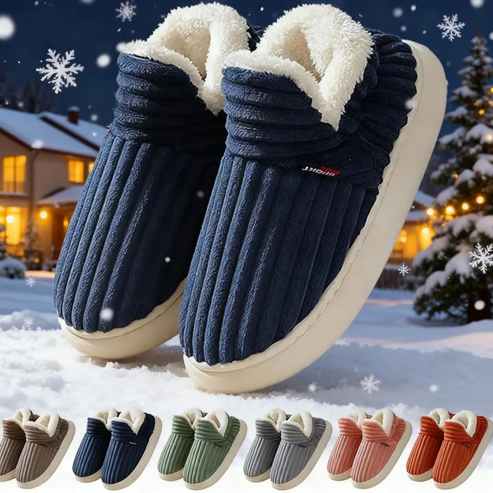 Winter Plush Home Shoes Fashion Solid Color Stripes Floor