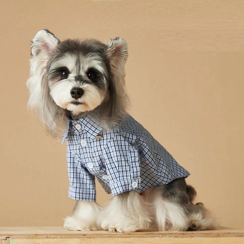 Dog Clothes Summer Small Plaid Shirt - Light Blue