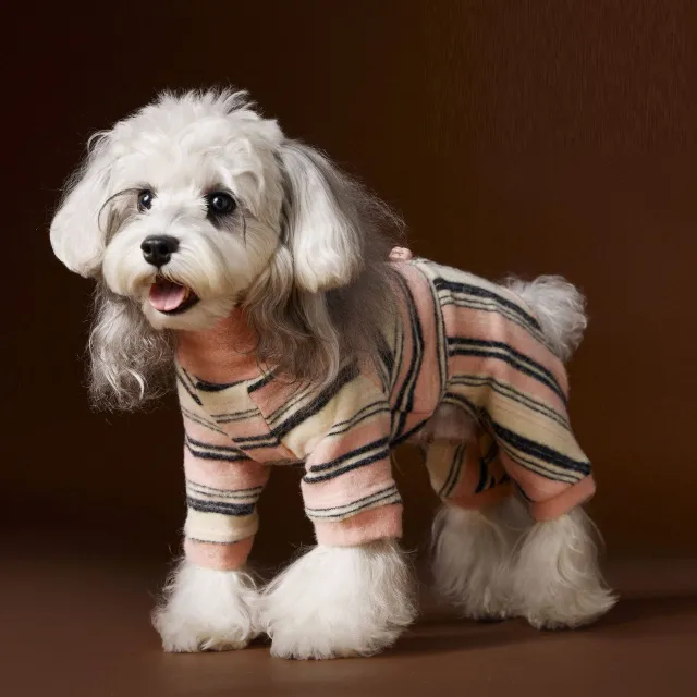 Dog Clothes Four leg Warm Striped Thick Base Schnauzer Teddy Bichon Maltese Sweater Pink Without Hat - Shop at LoveMi
