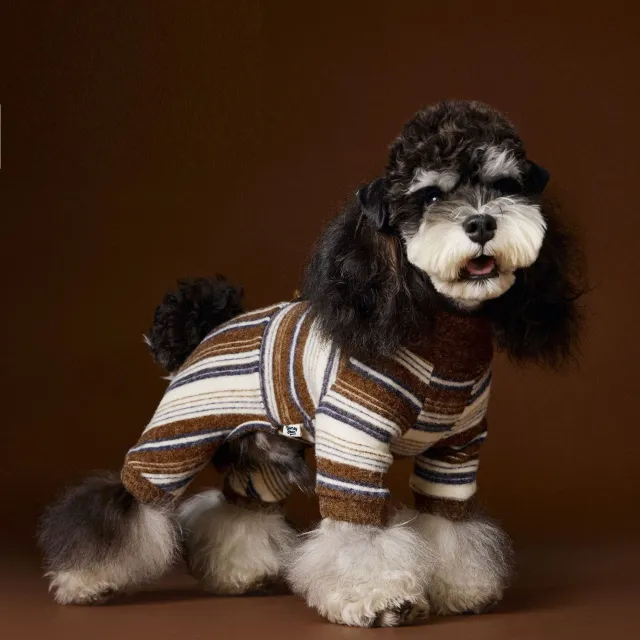 Dog Clothes Four leg Warm Striped Thick Base Schnauzer Teddy Bichon Maltese Sweater Coffee Color Without Hat - Shop at LoveMi