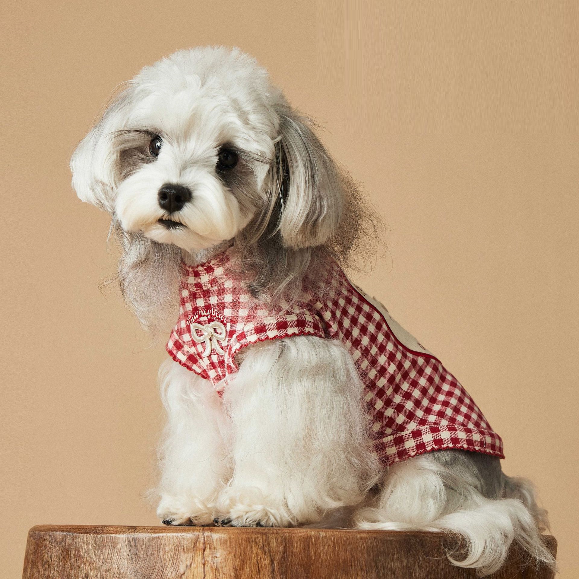 Puppy Maltese Schnauzer Teddy Sleeveless Red Plaid Vest
