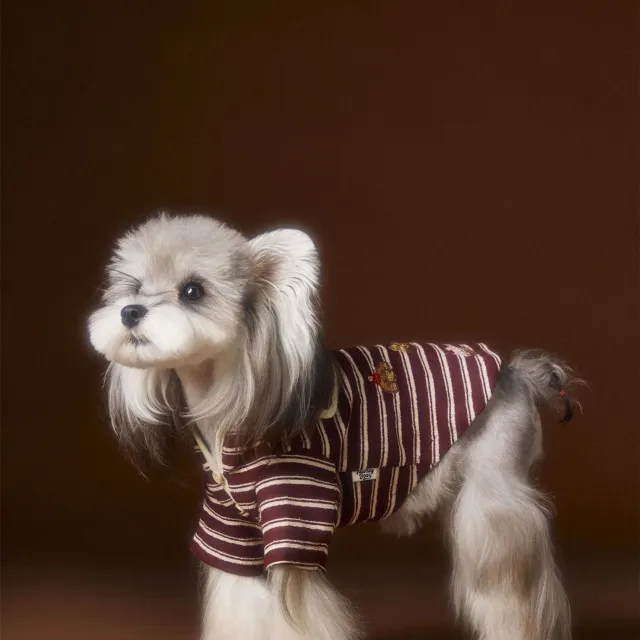 Teddy Bichon Maltese Striped Embroidered Sailor Collar Sweatshirt Red Stripe - Shop at LoveMi