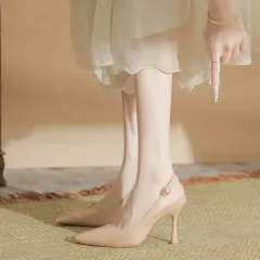Women's Pointed Toe Korean Style Patent Leather High Heels - Nude - View 1