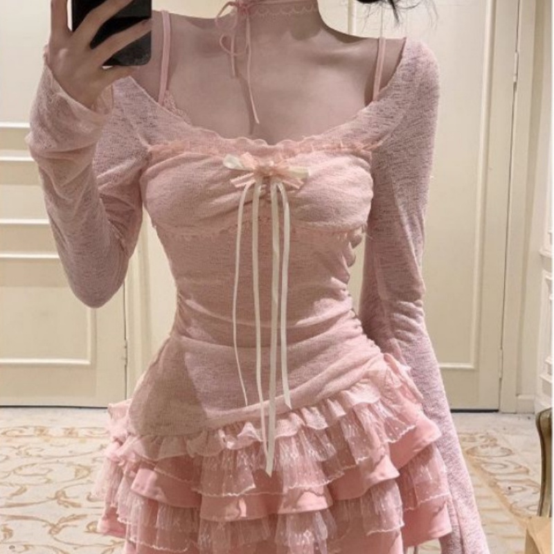 Summer Sweet Hot Girl Pure Desire Smock Top Strap Dress Two-piece Suit